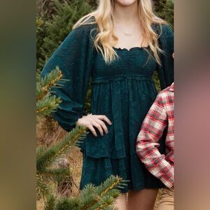 Altar’d State Green Long Sleeve Mini Dress